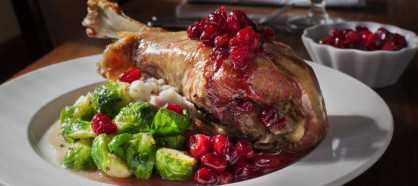 Confit Turkey Leg, Brussels Sprouts, and Cranberry